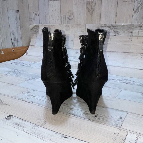 Guilty Soles Black Vegan Suede Buckle Boots - Picture 3 of 5